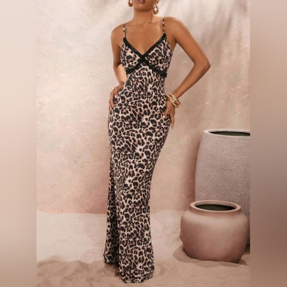 Sexy Lace Leopard Print Dress For Women Sexy Party Prom Semi Formal Dress Dinner - Picture 1 of 5